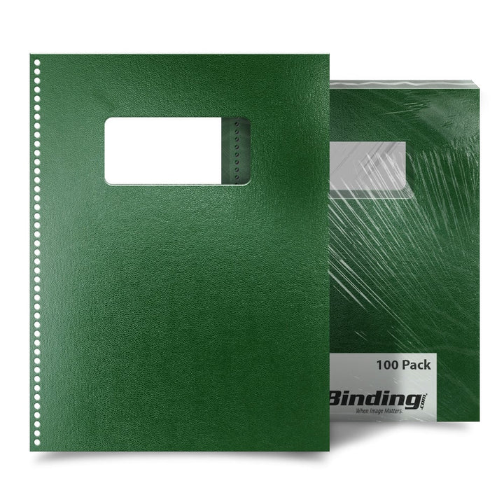 Dark Green 8.5" x 11" Regency Leatherette Vinyl Covers [Coil Punched (.250 pitch 43 Hole Round), W/ Window] - 100pk
