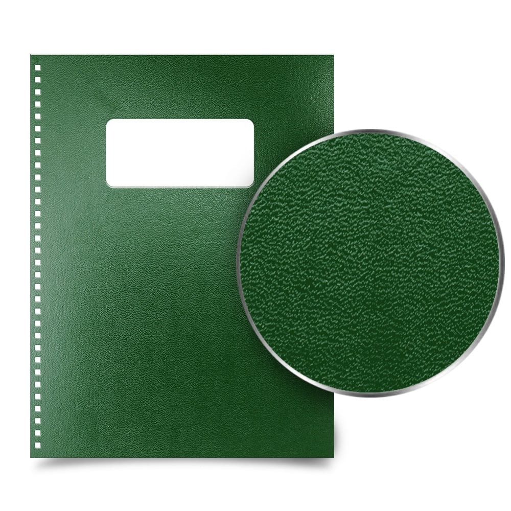 Dark Green 8.5" x 11" Regency Leatherette Vinyl Covers [WireBind (3:1 pitch 32 Hole Square), W/ Window] - 100pk