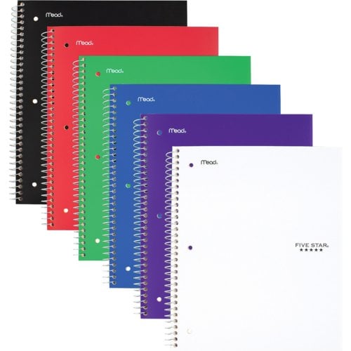 Five Star Wirebound Wide Ruled 1-Subject Notebook (Assorted, 8" x 10-1/2", 100 Sheets, 1/Pack) - 05200