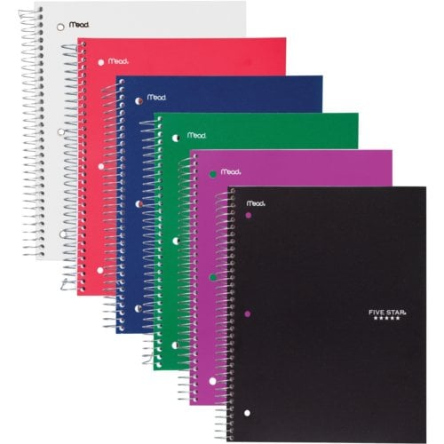 Five Star Wirebound Wide Ruled 3-Subject Notebook (Assorted , 8" x 10-1/2", 150 Sheets, 6/Pack) - 05204