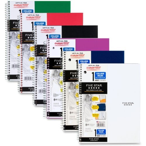 Five Star Wirebound College Ruled 1-Subject Notebook (Assorted, 8-1/2" x 11", 100 Sheets, 1/Pack) - 06206