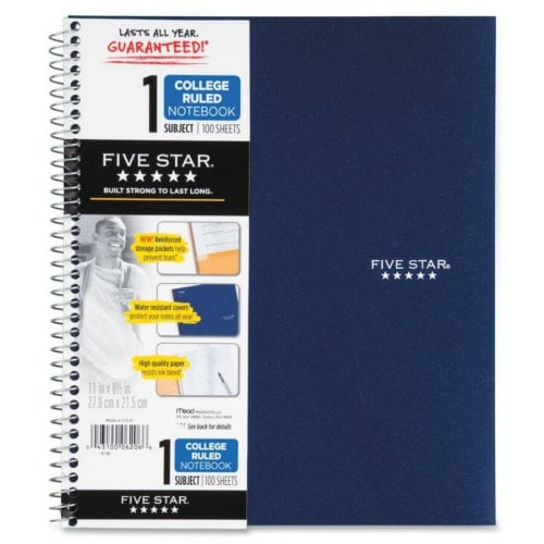 Five Star Wirebound College Ruled 1-Subject Notebook (Assorted, 8-1/2" x 11", 100 Sheets, 1/Pack) - 06206