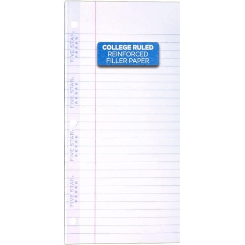 Five Star Reinforced College Ruled Filler Paper (8-1/2" x 11", White, 3-Hole Punched, 100 Sheets/Pk, 12 Packs) - 17010