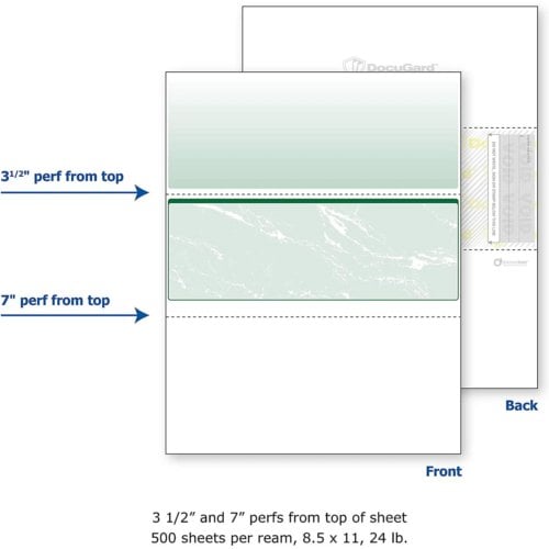 DocuGard Standard Marble Business Checks [11 Features, 8-1/2" x 11", 24# Green Top, 2500 Sheets/Carton]