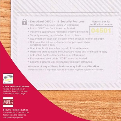 DocuGard Standard Marble Business Checks [11 Features, 8-1/2" x 11", 24# Gold Top, 2500 Sheets/Carton]