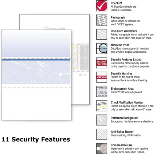 DocuGard Standard Marble Business Checks [11 Features, 8-1/2" x 11", 24# Blue, 2500 Sheets/Carton]