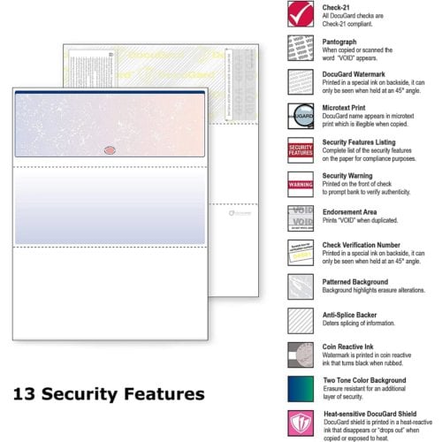 DocuGard Premier Prismatic Business Checks [13 Features, 8-1/2" x 11", 24# Blue/Red Top, 2500 Sheets/Carton]