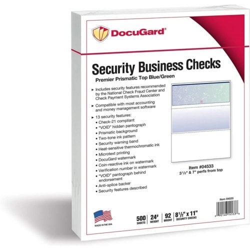 DocuGard Premier Prismatic Business Checks [13 Features, 8-1/2" x 11", 24# Blue/Green Top, 2500 Sheets/Carton]
