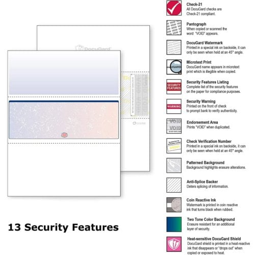 DocuGard Premier Prismatic Business Checks [13 Features, 8-1/2" x 11", 24# Blue/Red Middle, 2500 Sheets/Carton]