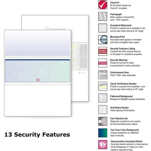 DocuGard Premier Prismatic Business Checks [13 Features, 8-1/2" x 11", 24# Blue/Green Middle, 2500 Sheets/Carton]