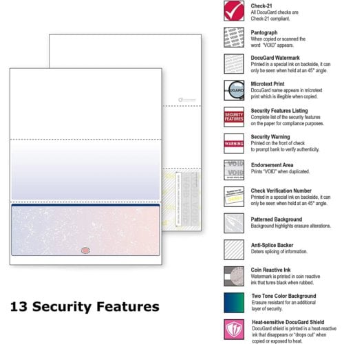 DocuGard Premier Prismatic Business Checks [13 Features, 8-1/2" x 11", 24# Blue/Red Bottom, 2500 Sheets/Carton]
