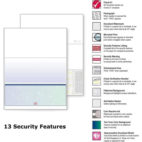 DocuGard Premier Prismatic Business Checks [13 Features, 8-1/2" x 11", 24# Blue/Green, 2500 Sheets/Carton]