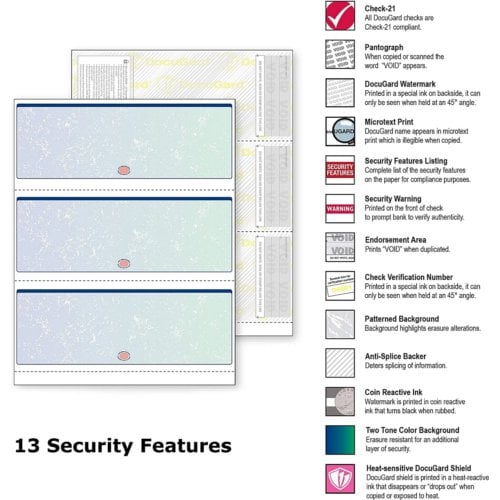 DocuGard Premier Prismatic Business Checks [13 Features, 8-1/2" x 11", 24# Blue/Green, 2500 Sheets/Carton]