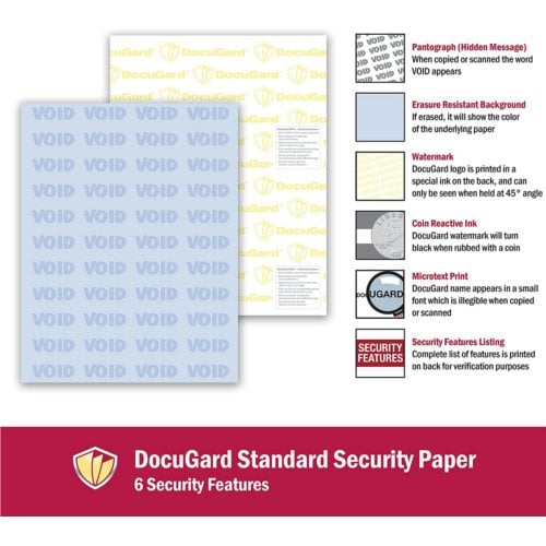 DocuGard Standard Medical Security Papers [6 Features, 8 1/2" x 11", 24# Blue, 2500 Sheets/Carton]