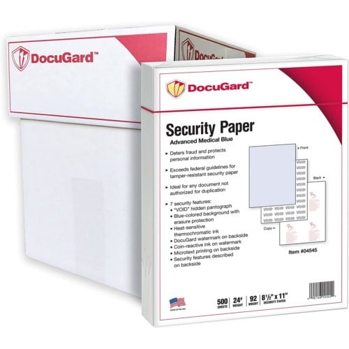 DocuGard Advanced Medical Security Papers [7 Features, 8 1/2" x 11", 2500 Sheets/Carton]