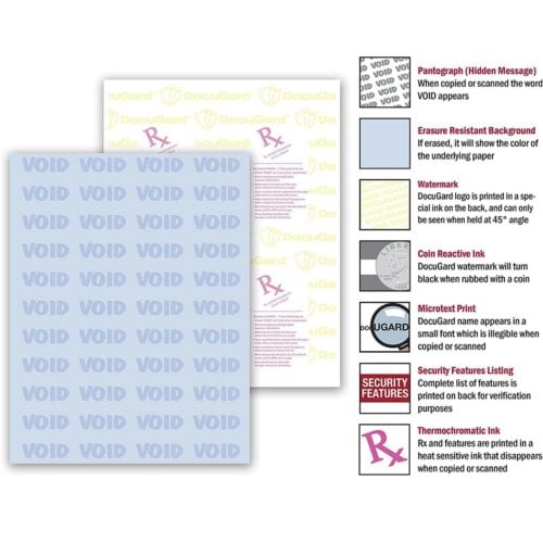 DocuGard Advanced 4-up Medical Security Papers [7 Features,8 1/2" x 11", 24# Blue, 2500 Sheets/Carton]