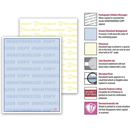 DocuGard Multi-Purpose Security Papers [7 Features, 8 1/2" x 11", 24# Blue, 2500 Sheets/Carton]