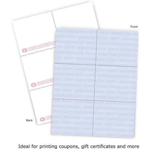 DocuGard Standard Secure Multipurpose Security Coupons [3 Features, 8 1/2" x 11", 24# Blue, 6 Coupons/Sheet, 2500 Sheets/Carton]