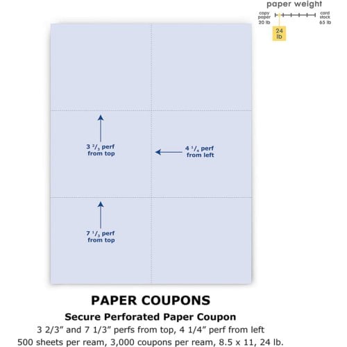 DocuGard Standard Secure Multipurpose Security Coupons [3 Features, 8 1/2" x 11", 24# Blue, 6 Coupons/Sheet, 2500 Sheets/Carton]