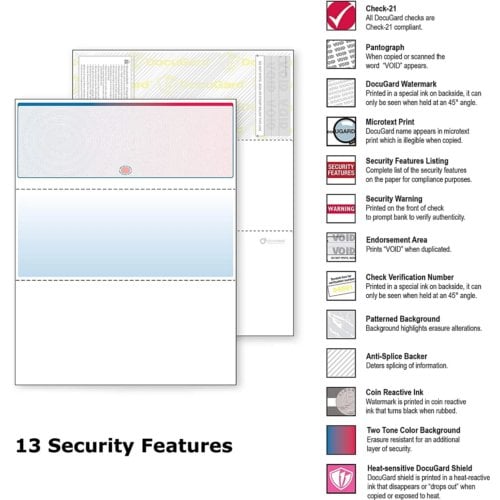 DocuGard Galaxy Prismatic Business Checks [13 Features,8-1/2" x 11", 24# Blue/Red Top, 2500 Sheets/Carton]