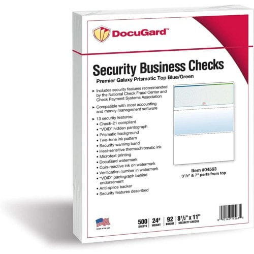DocuGard Galaxy Prismatic Business Checks [13 Features,8-1/2" x 11", 24# Blue/Green Top, 2500 Sheets/Carton]