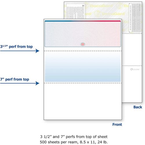 DocuGard Sunburst Prismatic Business Checks [13 Features,8 1/2" x 11", 24# Blue/Red Top, 2500 Sheets/Carton]