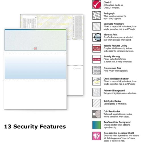DocuGard Sunburst Prismatic Business Checks [13 Features,8 1/2" x 11", 24# Blue/Green Top, 2500 Sheets/Carton]