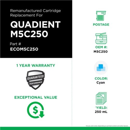 ecoPost Remanufactured Postage Meter Memjet Cyan Cartridge for Quadient/Rena M5C250