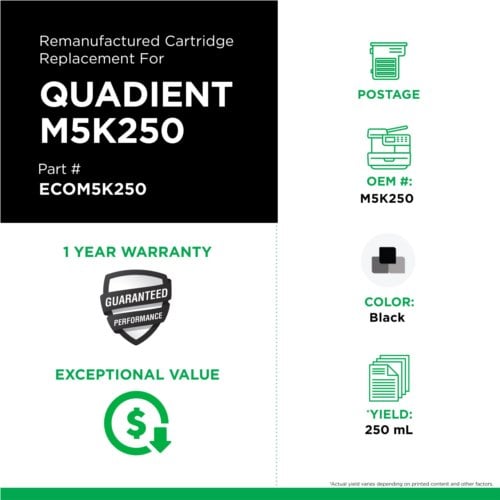 ecoPost Remanufactured Postage Meter Memjet Black Cartridge for Quadient/Rena M5K250