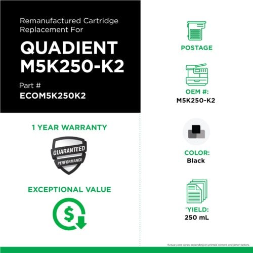 ecoPost Remanufactured Postage Meter Memjet Black K2 Cartridge for Quadient/Rena M5K250