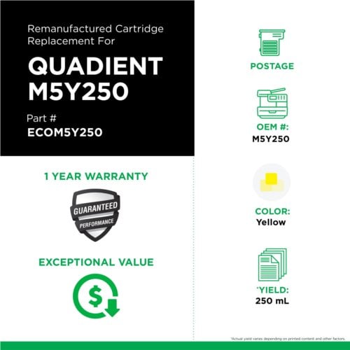 ecoPost Remanufactured Postage Meter Memjet Yellow Cartridge for Quadient/Rena M5Y250