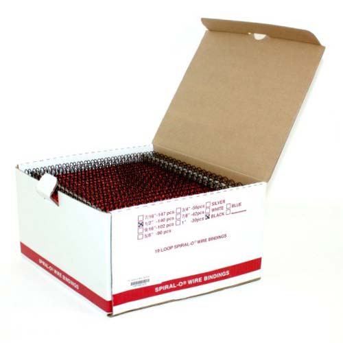 1/2" Black Spiral-O 19 Loop Wire Binding Combs - 100pk