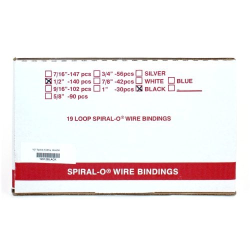 1/2" Black Spiral-O 19 Loop Wire Binding Combs - 100pk