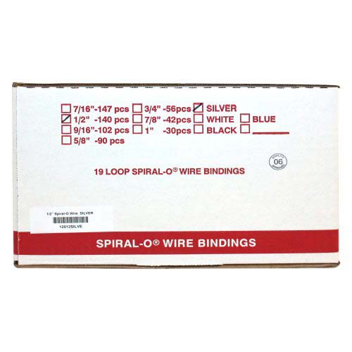 1/2" Silver Spiral-O 19 Loop Wire Binding Combs - 100pk