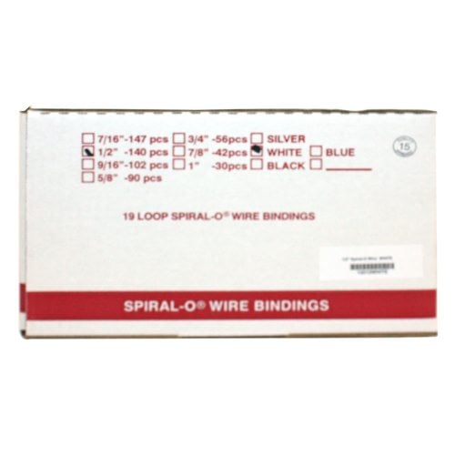 1/2" White Spiral-O 19 Loop Wire Binding Combs - 100pk