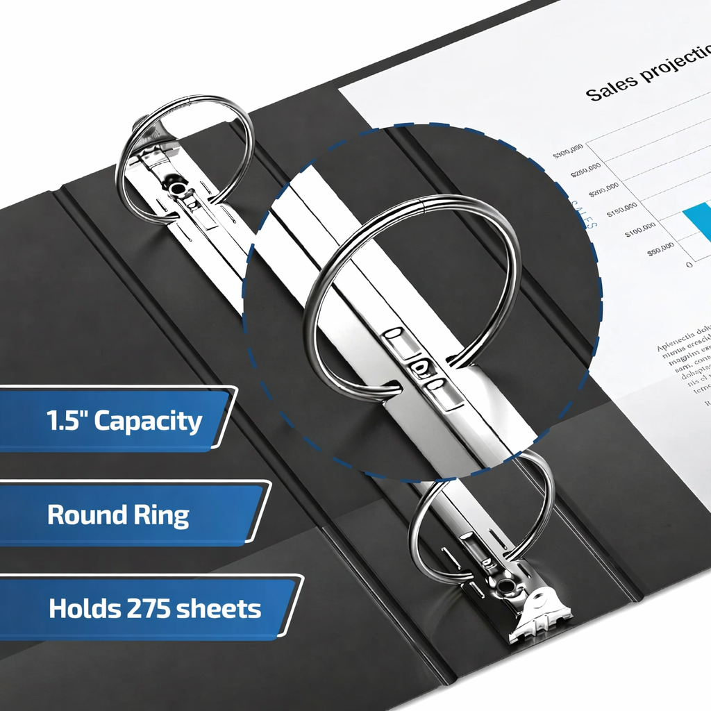 Easyview 1.5" Black Premium Customizable Round Ring View Binder - 6pk