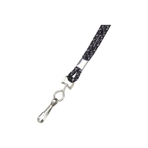 1/8" Black / Silver Metallic Round Braid Lanyard with NPS Swivel Hook - 100pk