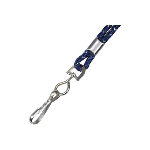 1/8" Navy Blue / Silver Metallic Round Braid Lanyard with NPS Swivel Hook - 100pk