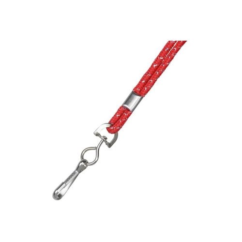 1/8" Red / Silver Metallic Round Braid Lanyard with NPS Swivel Hook - 100pk