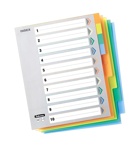 Fellowes 10-Tab Un-Punched Color Coded Index Tabs - 5255801