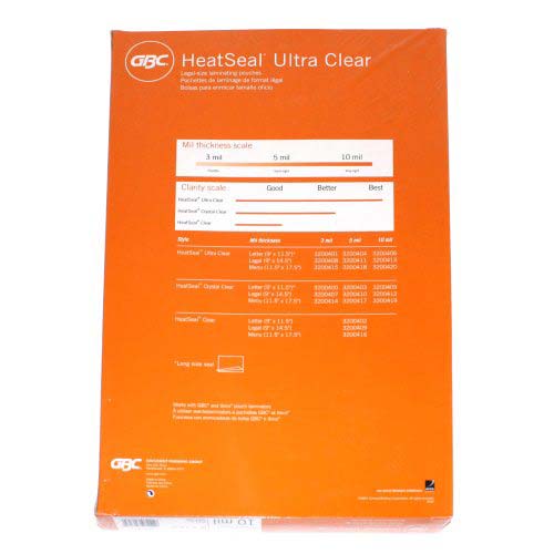 10mil GBC HeatSeal Ultra Clear Legal Size Laminating Pouches 50pk - 3200413