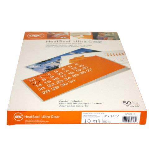 10mil GBC HeatSeal Ultra Clear Legal Size Laminating Pouches 50pk - 3200413