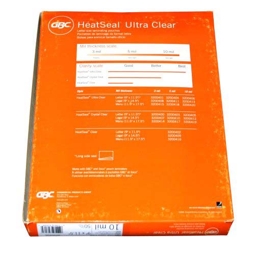 10mil GBC HeatSeal Ultra Clear Letter Size Pouches 50pk - 3200406