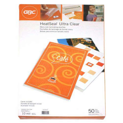 10mil GBC HeatSeal Ultra Clear Menu Size Laminating Pouches 50pk - 3200420