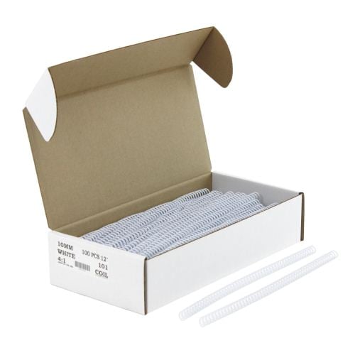 10mm White 4:1 Pitch Spiral Binding Coil - 100pk