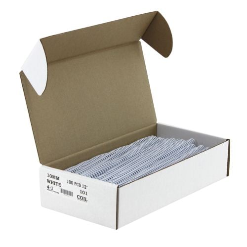 10mm White 4:1 Pitch Spiral Binding Coil - 100pk