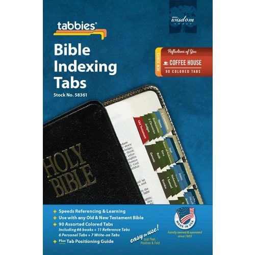 Bible Index Tabs - Coffee House - Old & New Testament (90 Assorted Tabs - Includes 66 Books, 11 Reference, 6 Personal & 7 Write-on Tabs)