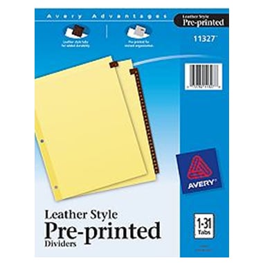 Avery 1-31 tab Clear Reinforced Preprinted Red Leather Tab - 11327 - Clearance Sale