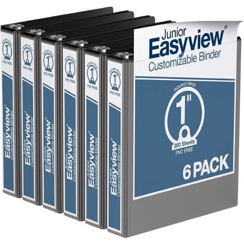 Easyview 1" Black Half Size Round Ring View Binders - 6pk
