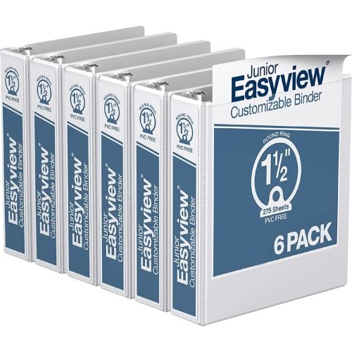 Easyview 1.5” White Half Size View Binders – 6pk